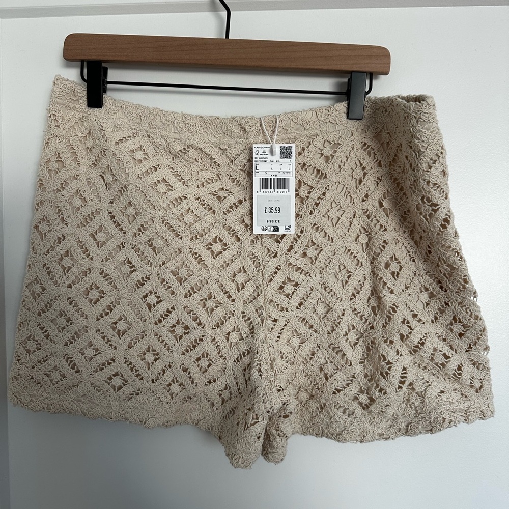 Mango Cream Crochet High Waist Shorts